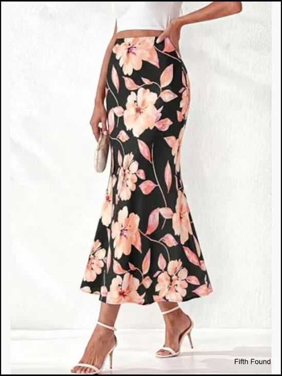 Silk-Like Maxi Skirt High Waisted A-Line Wedding Guest Party - Picture 6 of 7